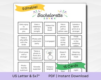 Editable NOLA Bachelorette BINGO with Hashtag | Fun twist on Find the Guest and a Scavenger Hunt! | US Letter & 5"x7" | Instant Download