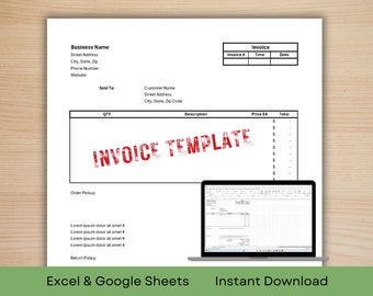 Plantilla de factura genérica editable para Excel y Google Sheets / Facturación para pequeñas empresas / Hoja de cálculo empresarial / Descarga instantánea
