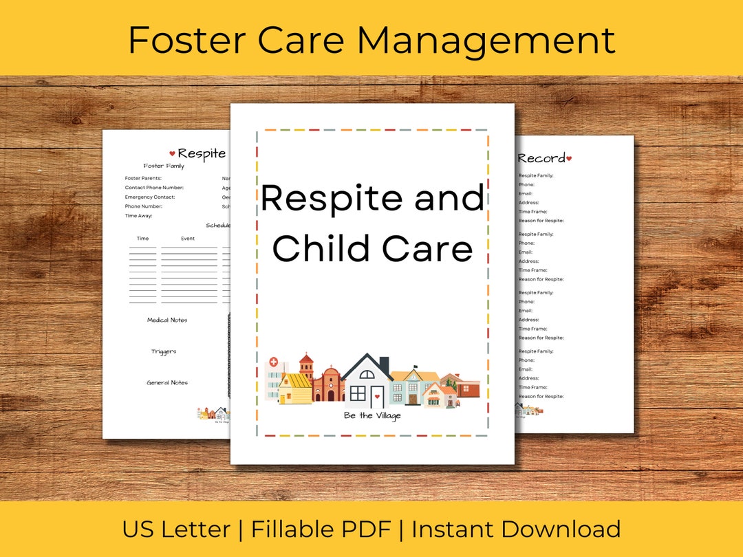 Editable Foster Care Respite and Child Care Bundle Be the Village Details for Respite Care and