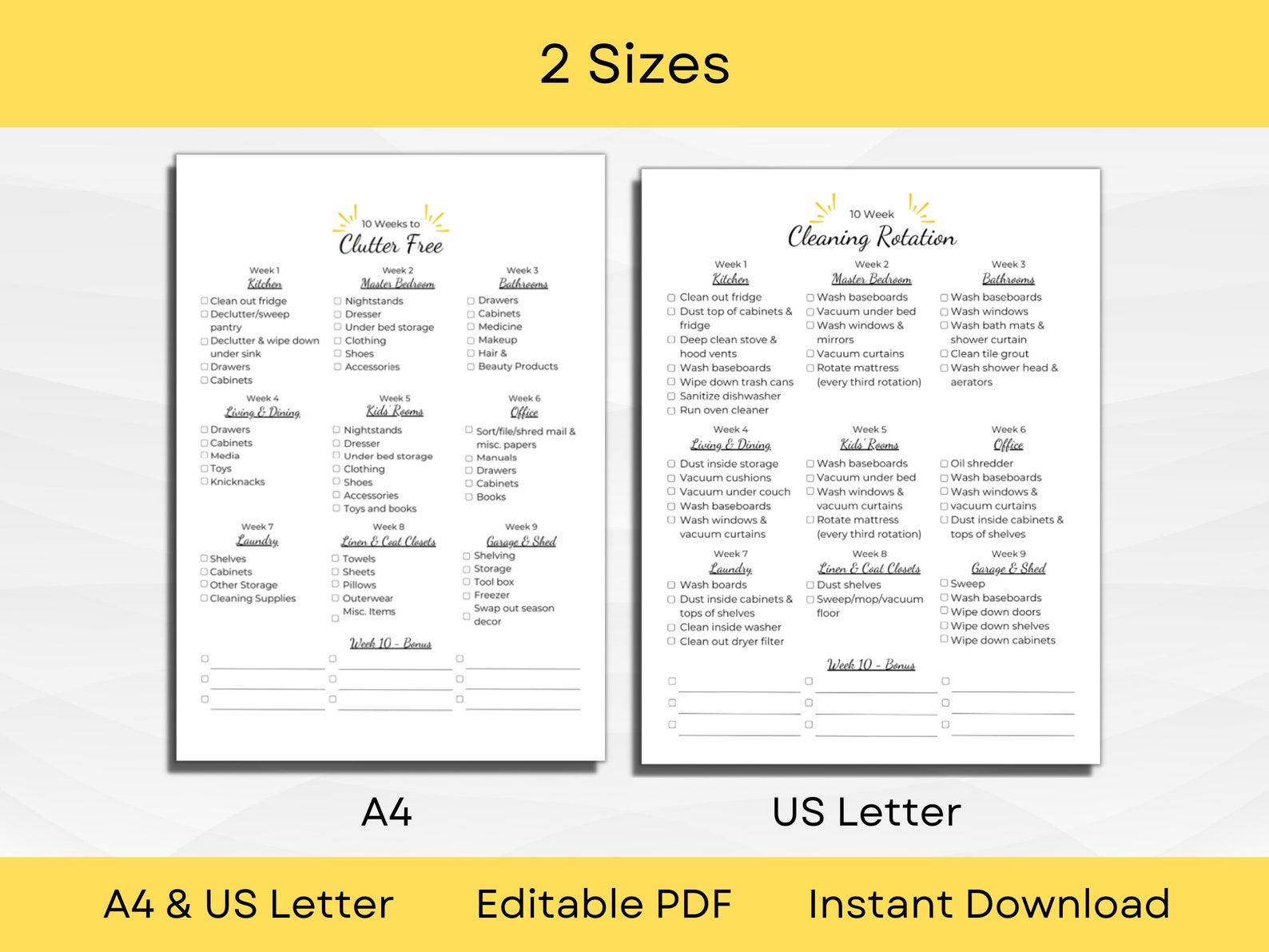Editable Cleaning Schedule and Declutter Checklist Bundle With Weekly ...