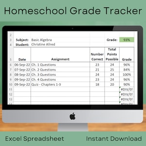 Homeschool Grade Tracker Spreadsheet | Assignment Tracker for Home School | Excel | Instant Download