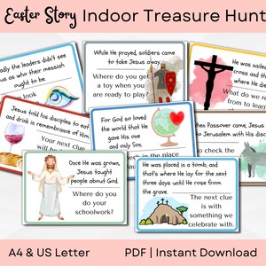 Easter Indoor Treasure Hunt |Easter Story Cards | Bible Scavenger Hunt | He is Risen | A4 & US Letter | Printable PDF Instant Download