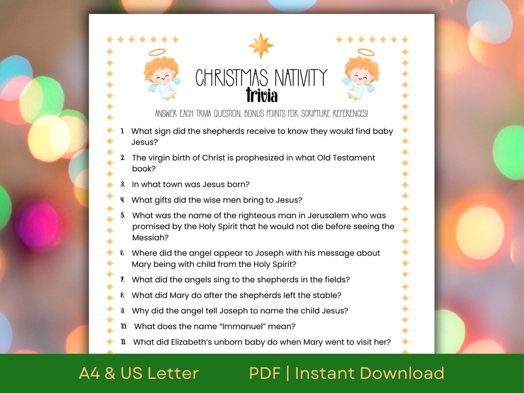 Printable Nativity Trivia Game for Advent, Christmas Trivia Game for ...