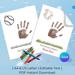Manualidad con huellas de manos para el Día del Padre de niños / Regalo de béisbol para papá / Regalo del Día de los Abuelos de Home Run / A4 y carta de EE. UU. / PDF Descarga instantánea