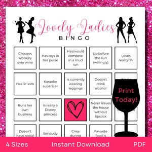 Printable Ladies Night BINGO Game | Ladies Night Games | Lovely Ladies Theme | A4, A5, US Letter & 5x7&quot; | PDF Instant Download