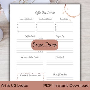 Brain Dump Vorlage | Druckbares Zeitmanagement-Tool | To Do Liste Tracker | Planung Essentials | A4 & US Letter | PDF Sofortdownload