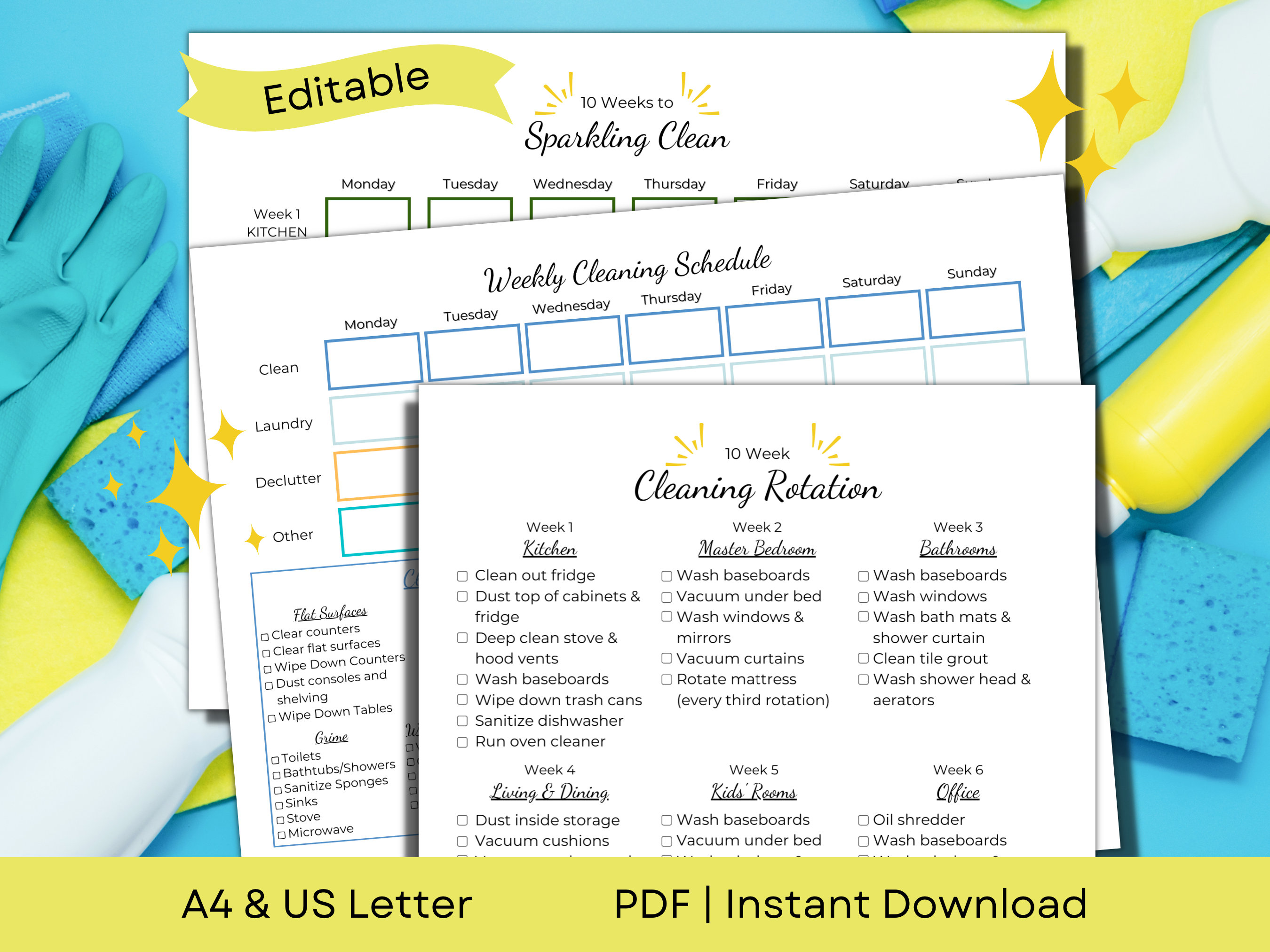Simple Cleaning Rotation Chart Editable Zone Cleaning Schedule | Essentials Weekly Cleaning Planner ...