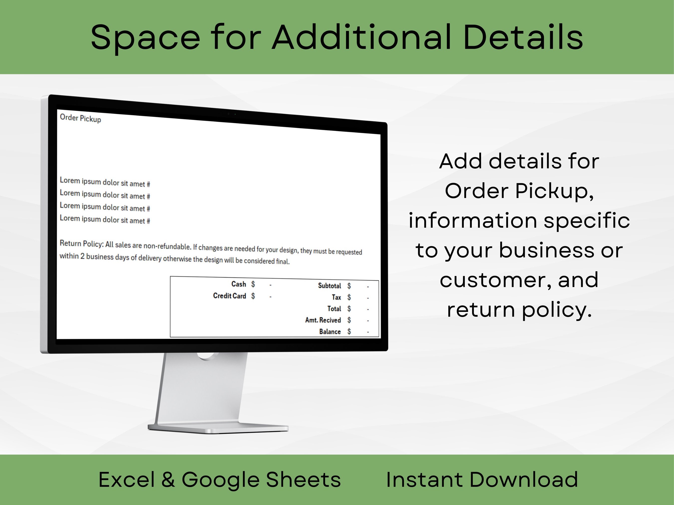 Editable Generic Invoice Template for Excel and Google Sheets | Small ...