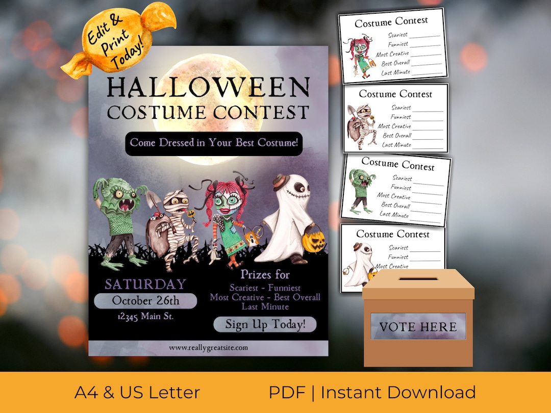 EDITABLE Halloween Flyer and Ballot Templates for Costume Contest With ...