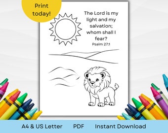 Bible Coloring Page | Sunday School Activity Sheet | Psalm 27:1 | God Makes Me Brave |  A4 & US Letter | PDF Instant Download