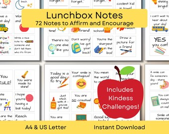 Notas para el almuerzo de niños / Notas retro para la lonchera / Tarjetas de afirmación para niños / La amabilidad es genial / Tamaños A4 y carta (EE. UU.) / Descarga instantánea en PDF