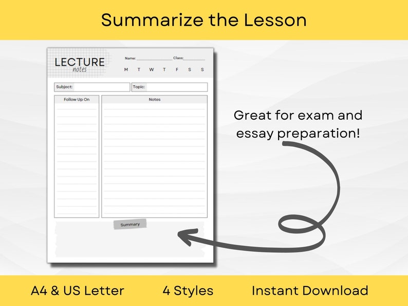 Editable Note Taking Template in 4 Designs A4 and US Letter Instant ...