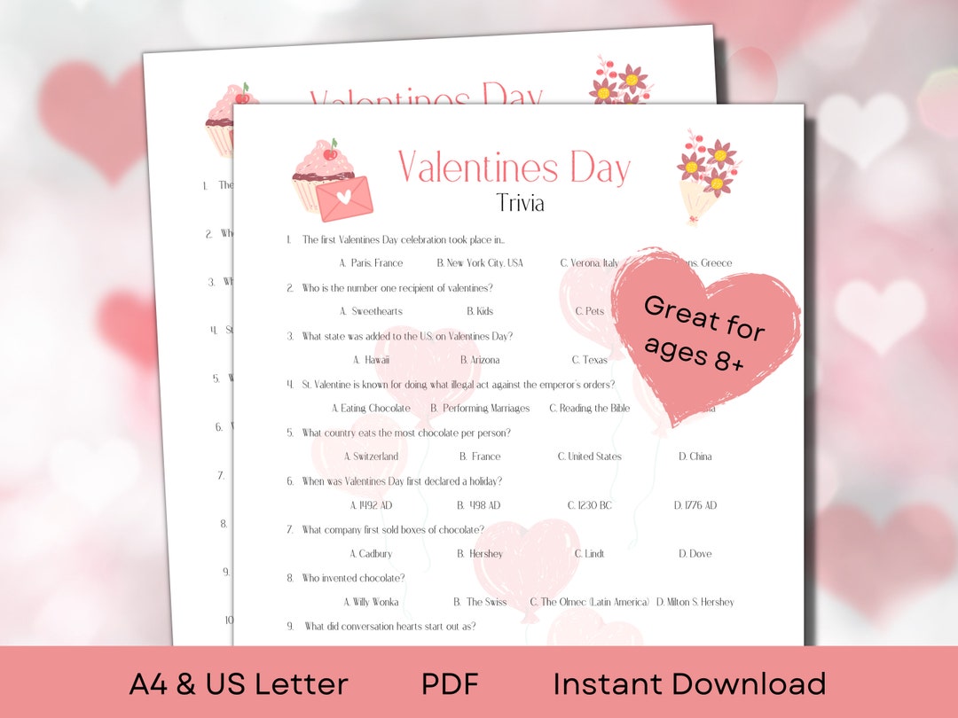 Valentines Trivia Game for Classroom Party | A4 & US Letter | PDF ...