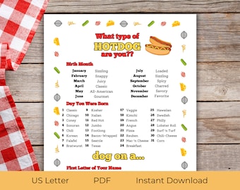 What Type of Hot Dog are You Game | Hot Dog Party Game for Cookouts and Camping | Printable Summer Game | PDF Instant Download