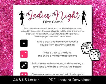 Printable Ladies Night Candy Dice Game | A Sweet Twist on Pass the Gift for Girls Night | A4 & US Letter | PDF Instant Download