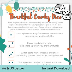 Christmas Dice Game | Gratitude Candy Dice for Friendsmas | Advent Games for Kids | A4 & US Letter | PDF Instant Download