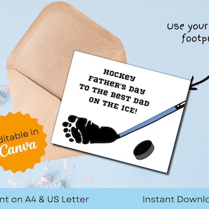 Tarjeta EDITABLE de Huella de Hockey para el Día del Padre, Día de los Abuelos / Recuerdo de Huella de Mano / A4 y Carta de EE. UU. / PDF Descarga Instantánea