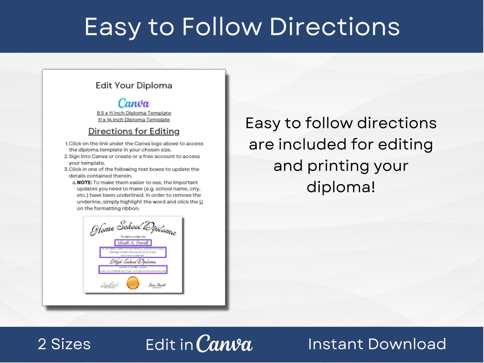 Printable Homeschool Diploma Template | Editable High School Diploma ...