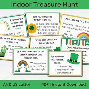 St Patricks Day Indoor Treasure Hunt Game | Kids Scavenger Hunt Clues | Fun for Little Ones | A4 & US letter | PDF Instant Download