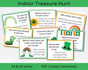 St. Patrick's Day indoor schattenjachtspel | Speurtochten voor kinderen | Leuk voor de kleintjes | A4 en Amerikaanse brief | Pdf direct downloaden