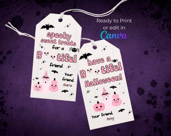 EDITABLE Pink Halloween Treat Tags for Boo Basket or Class Gifts