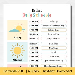 Daily Schedule Printable for Kids | Nanny Schedule | A3, A4, 11x14 in, US Letter | EDITABLE PDF Instant Download