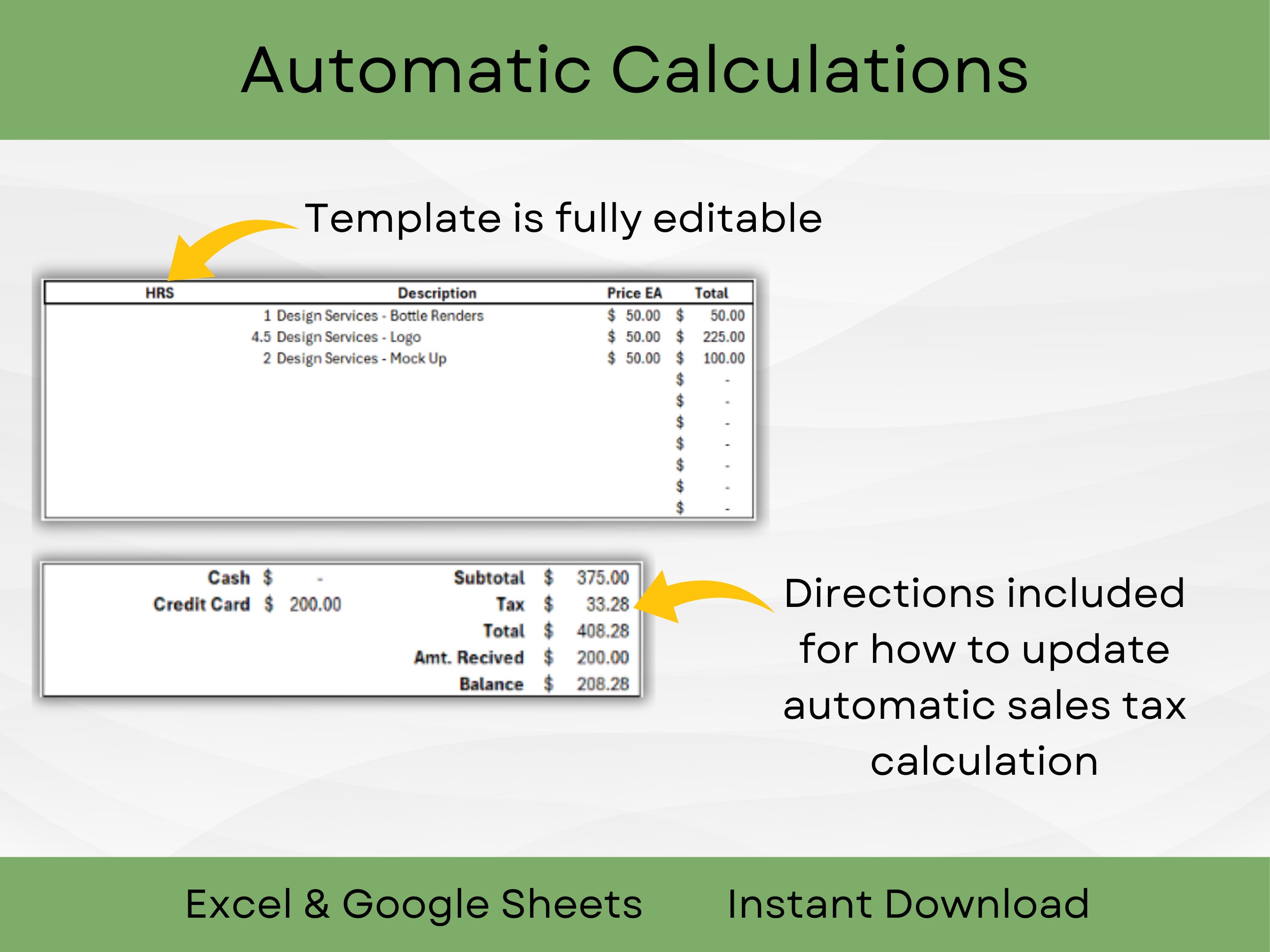 Editable Generic Invoice Template for Excel and Google Sheets | Small ...