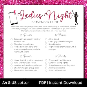 Printable Ladies Night Scavenger Hunt for Girls Night Out | A4 & US Letter | PDF Instant Download
