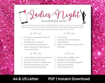 Printable Ladies Night Scavenger Hunt for Girls Night Out | A4 & US Letter | PDF Instant Download