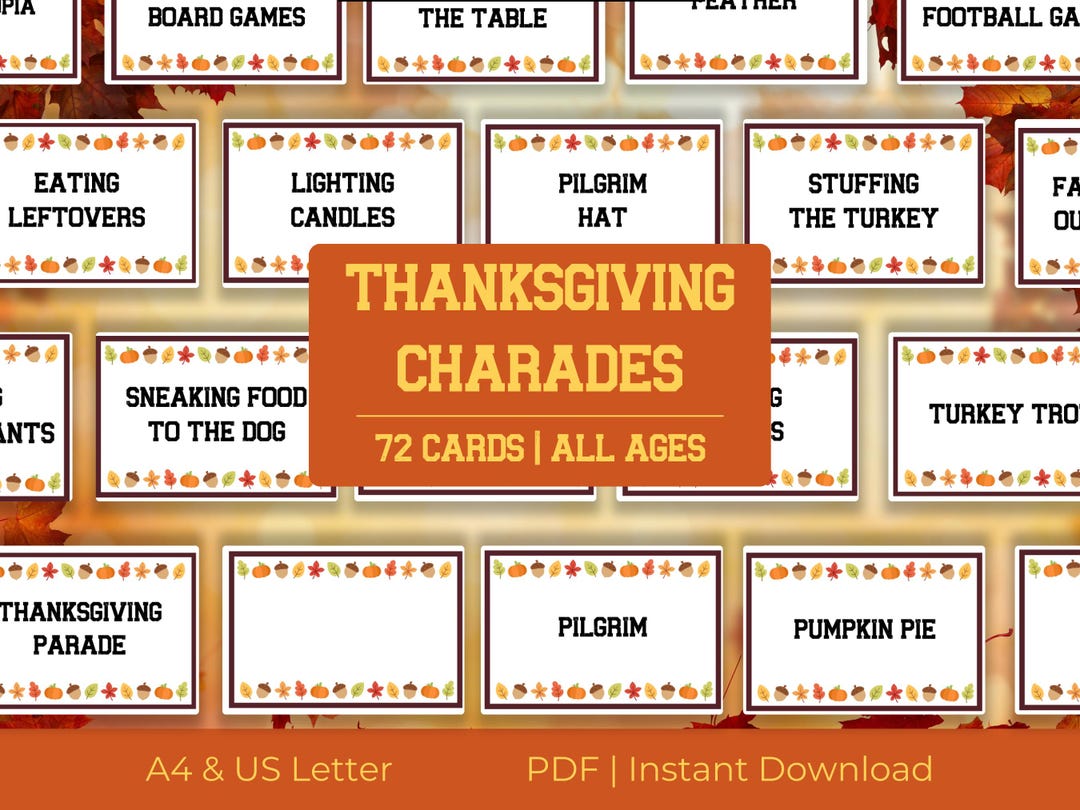 Thanksgiving Charades Game for Adults and Kids | Friendsgiving Party ...
