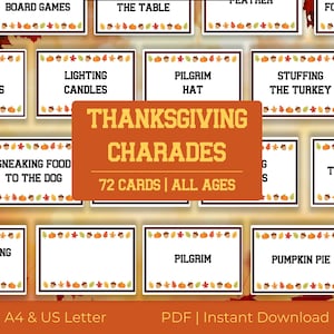 Thanksgiving Charades Game for Adults and Kids | Friendsgiving Party Games | Act or Draw it Out! | A4 & US Letter | PDF Instant Download