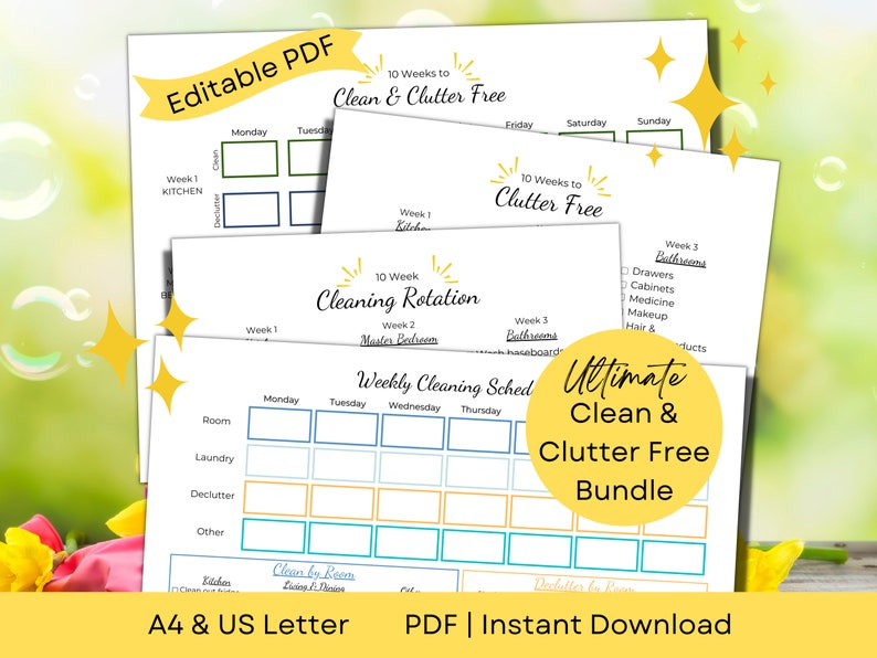 Editable Cleaning Schedule and Declutter Checklist Essentials Bundle ...
