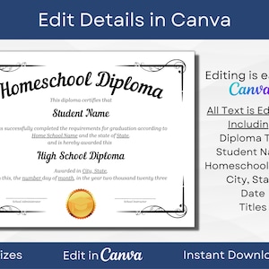 Printable Homeschool Diploma Template | Editable High School Diploma ...