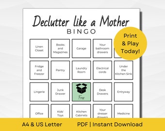 Printable Declutter Challenge BINGO Game | A4 & US Letter | PDF Instant Download