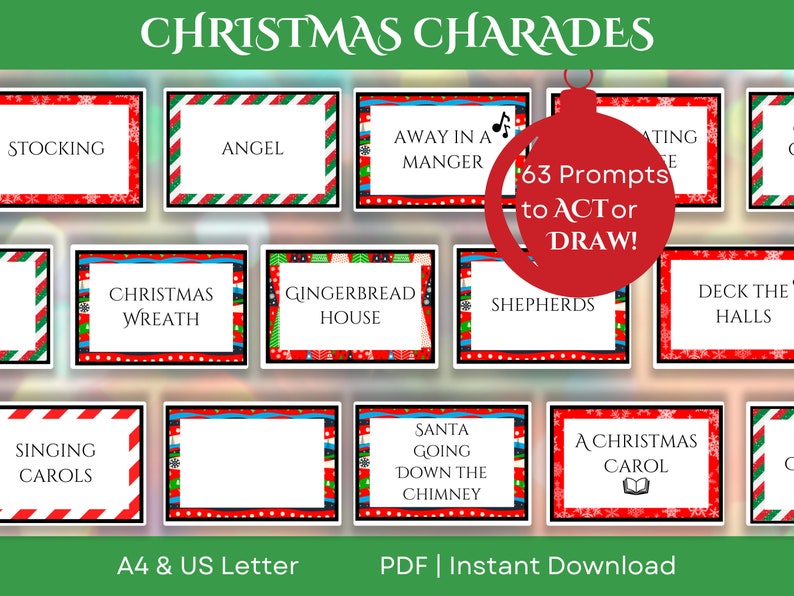 Printable Christmas Charades and Pictionary | Fun Christmas Advent Game ...