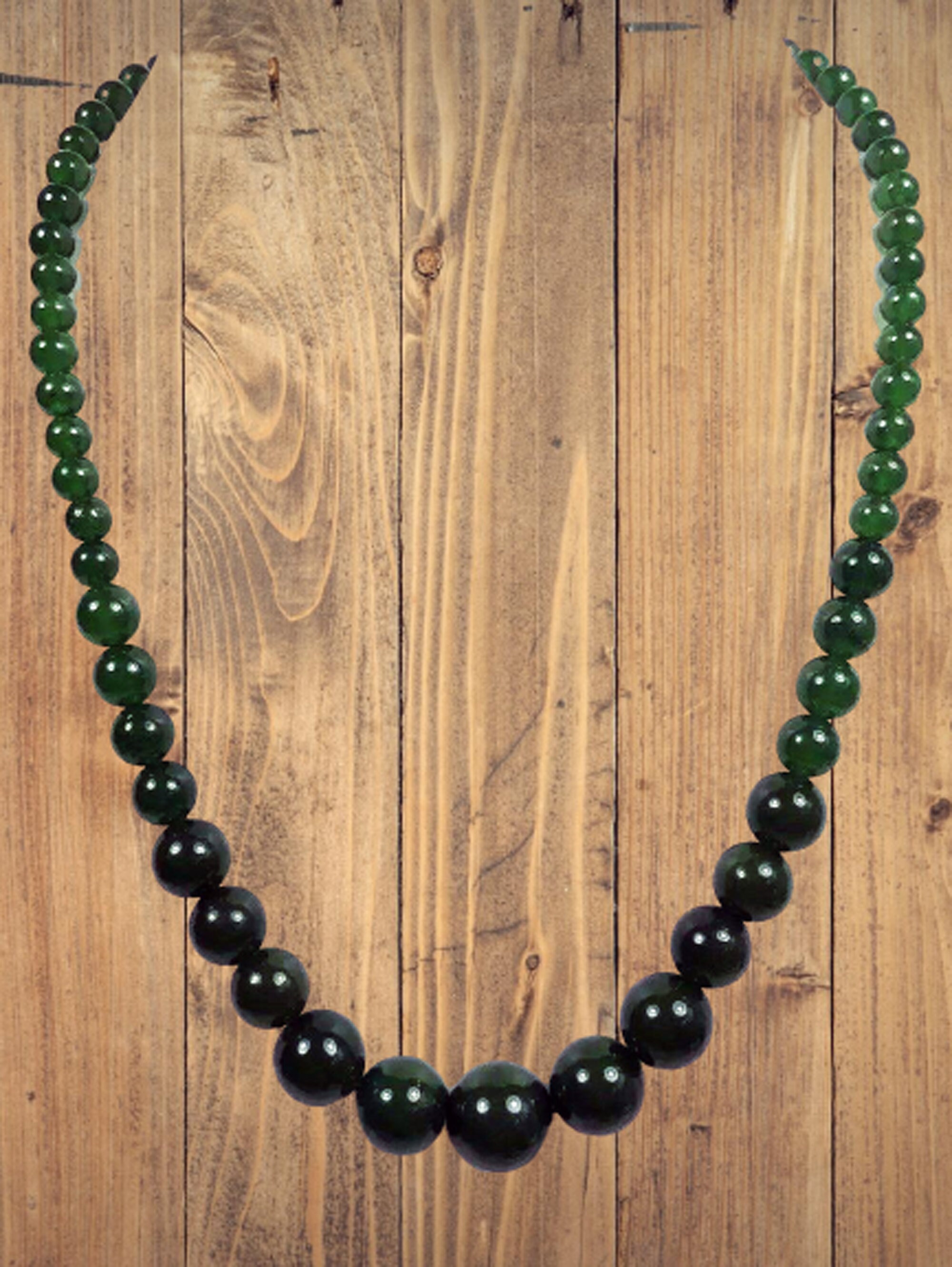 7mm-14mm Bead Dark Green Jade Necklace | Etsy