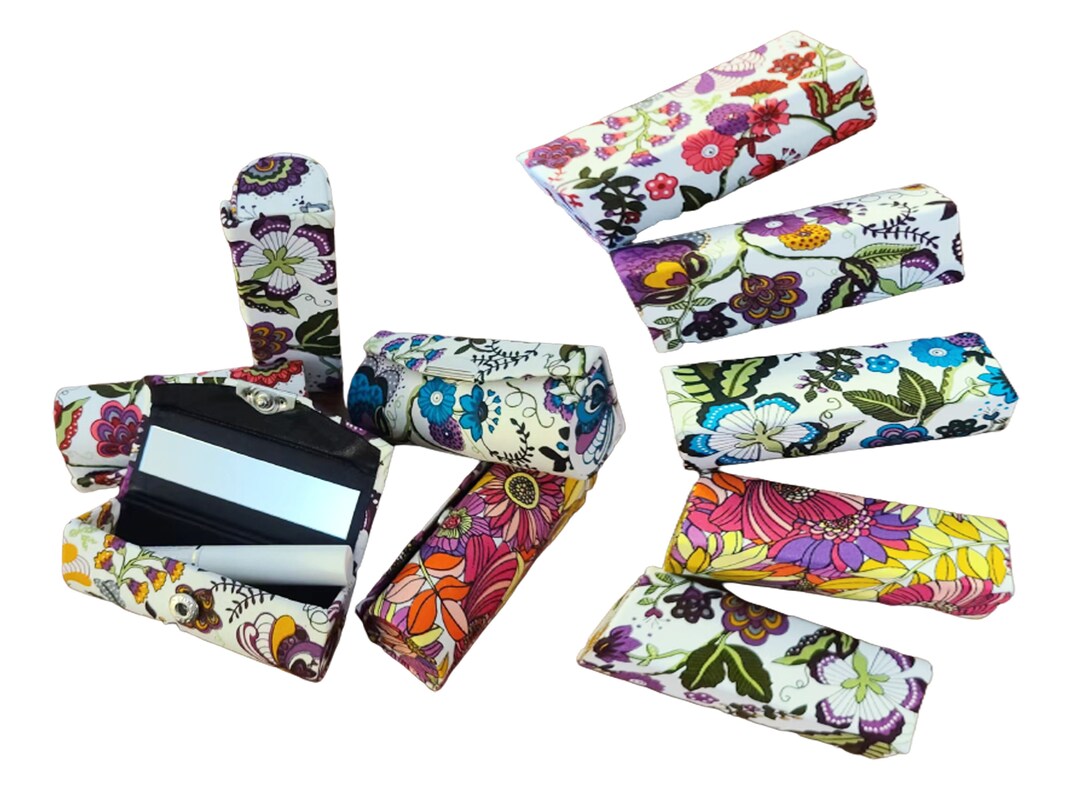 10pcs Lipstick Holder Case Box With Mirror Assorted Flower Pattern
