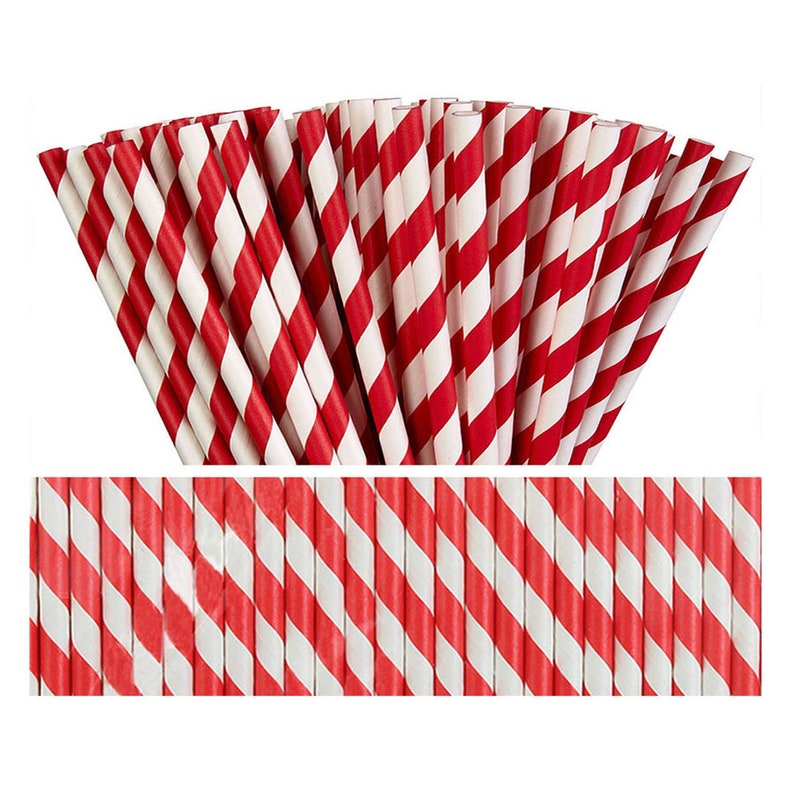 Paper Straws Red White Eco-Friendly Drinking Straw 6mm Dia x7.75 L-250pcs