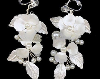 Wedding Bridal Drop Dangle Earrings Sliver Pearls Earring