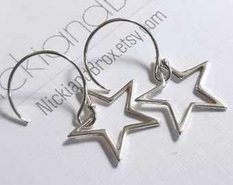 Sterling silver Star Earrings | Celestial earrings | Hollow star drops | Everyday earrings | Gift earrings | Silver drop earrings | Dainty