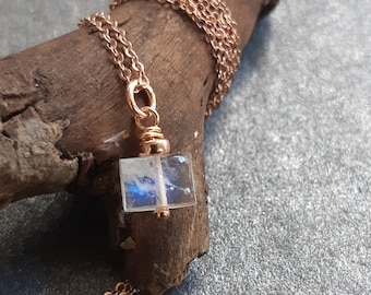 Rose Gold Filled Moonstone Necklace: Dainty Minimalist Pendant