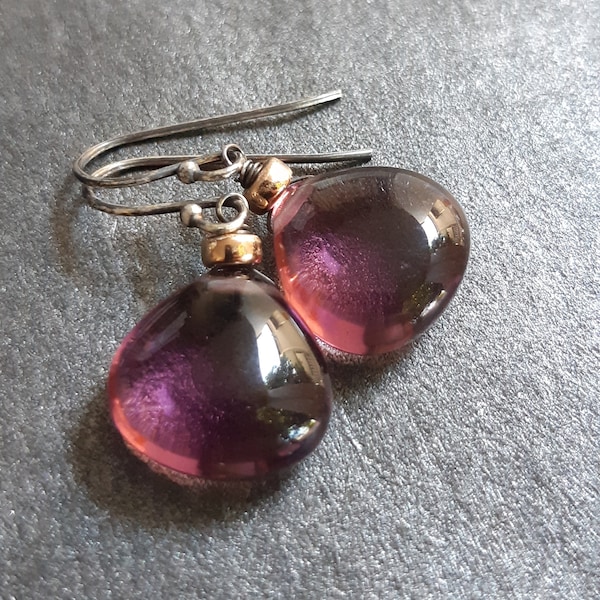 Mixed Metal Drop Earrings | Plum drops | Oxidised silver earrings | Everyday earrings | Statement jewellery | Mulberry purple drops | Pretty