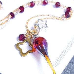 Gold Filled Mixed Gemstone Pendant, Pendant cluster, Garnet necklace, Birthstone jewelry, January birthstone, Mixed metal necklace, Gemstone