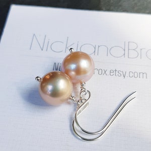 Freshwater Pearl Earrings, Dangle and drop, Gemstone jewelry, Lavender pearl, June birthstone, Bridesmaid earrings, Simple pearl earrings image 2