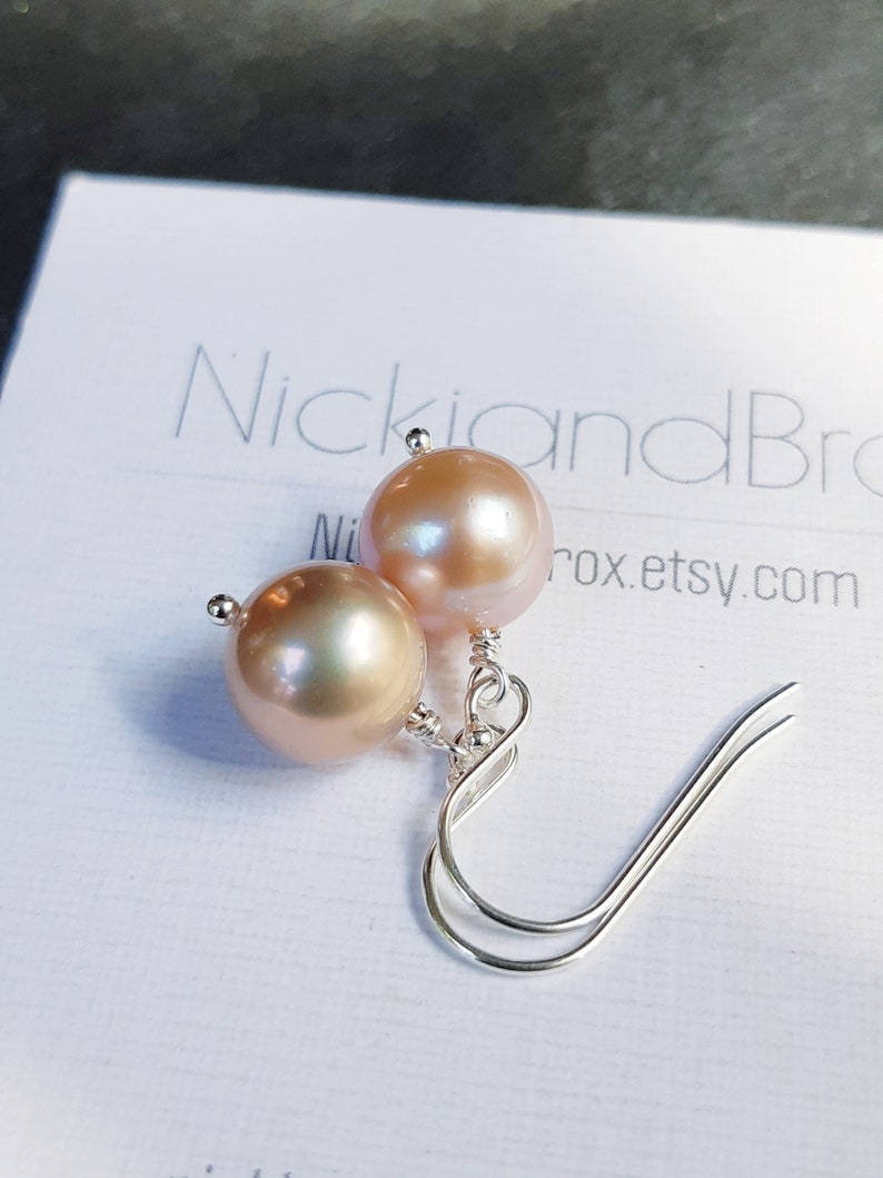 Freshwater Pearl Earrings, Dangle and drop, Gemstone jewelry, Lavender pearl, June birthstone, Bridesmaid earrings, Simple pearl earrings image 2