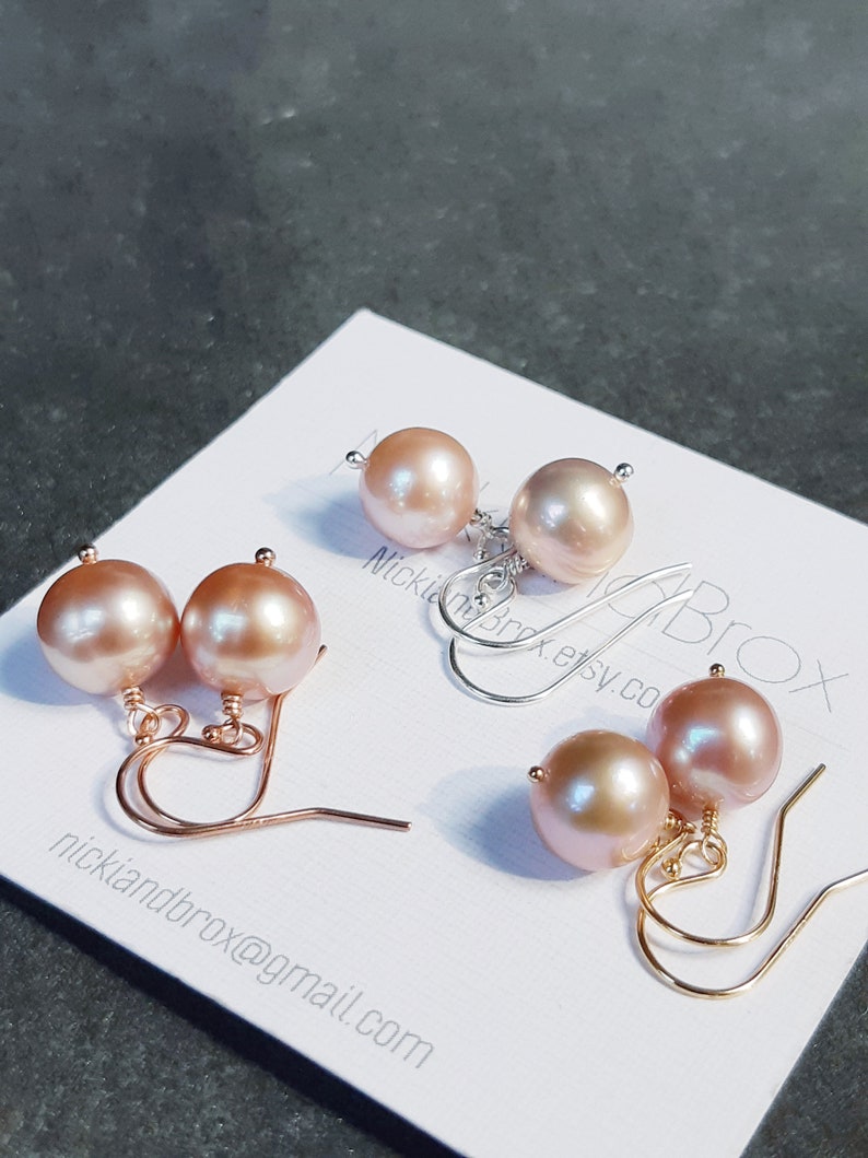 Freshwater Pearl Earrings, Dangle and drop, Gemstone jewelry, Lavender pearl, June birthstone, Bridesmaid earrings, Simple pearl earrings image 5