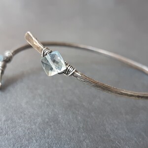 Hammered Silver Aquamarine Bangle, Wirewrapped cuff bangle, Oxidised sterling silver hammered bracelet, Aquamarine jewelry, March birthstone image 6