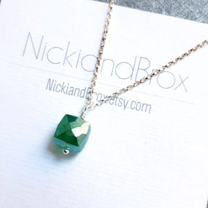 Sterling Silver Green Onyx Cube Pendant necklace, Green onyx pendant, Onyx necklace, Dainty pendant, Minimalist, Onyx jewelry, Layering