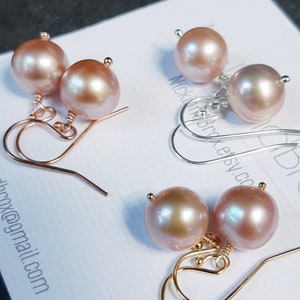 Freshwater Pearl Earrings, Dangle and drop, Gemstone jewelry, Lavender pearl, June birthstone, Bridesmaid earrings, Simple pearl earrings image 1
