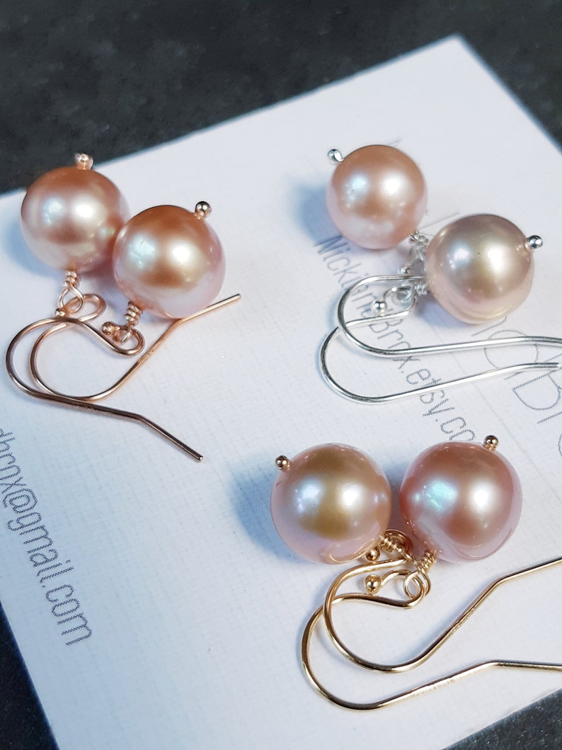 Freshwater Pearl Earrings, Dangle and drop, Gemstone jewelry, Lavender pearl, June birthstone, Bridesmaid earrings, Simple pearl earrings image 1